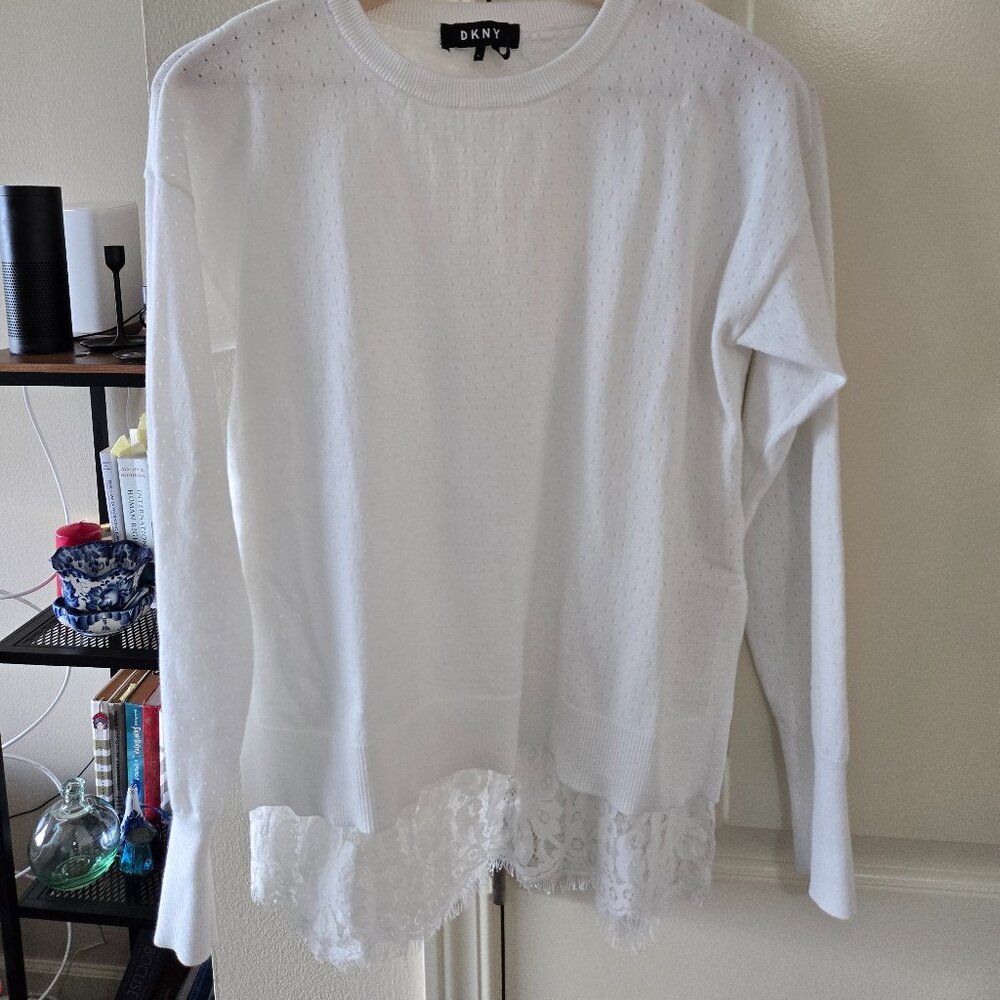 DKNY white sweater with lace